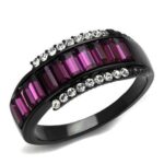 TK2191 - IP Black(Ion Plating) Stainless Steel Ring with Top Grade Crystal  in Amethyst