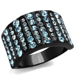 TK2198 - IP Black(Ion Plating) Stainless Steel Ring with Top Grade Crystal  in Sea Blue