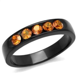 TK2206 - IP Black(Ion Plating) Stainless Steel Ring with Top Grade Crystal  in Champagne