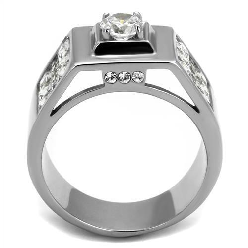 TK2220 - High polished (no plating) Stainless Steel Ring with AAA Grade CZ  in Clear