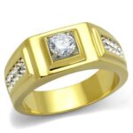 TK2222 - Two-Tone IP Gold (Ion Plating) Stainless Steel Ring with AAA Grade CZ  in Clear