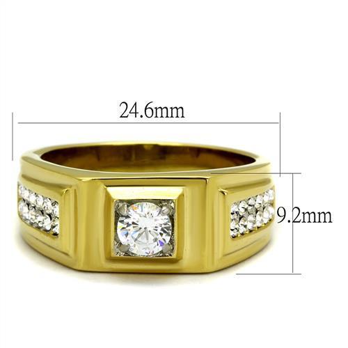 TK2222 - Two-Tone IP Gold (Ion Plating) Stainless Steel Ring with AAA Grade CZ  in Clear