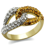 TK2251 - Two-Tone IP Gold (Ion Plating) Stainless Steel Ring with Top Grade Crystal  in Topaz