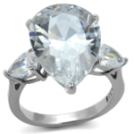 TK2256 - High polished (no plating) Stainless Steel Ring with AAA Grade CZ  in Clear