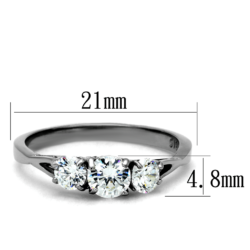 TK2260 - High polished (no plating) Stainless Steel Ring with AAA Grade CZ  in Clear