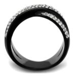 TK2278 - Two-Tone IP Black (Ion Plating) Stainless Steel Ring with Top Grade Crystal  in Clear