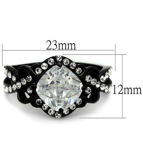 TK2288 - IP Black(Ion Plating) Stainless Steel Ring with AAA Grade CZ  in Clear