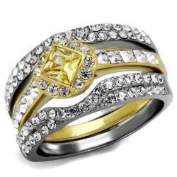 TK2291 - Two-Tone IP Gold (Ion Plating) Stainless Steel Ring with AAA Grade CZ  in Topaz