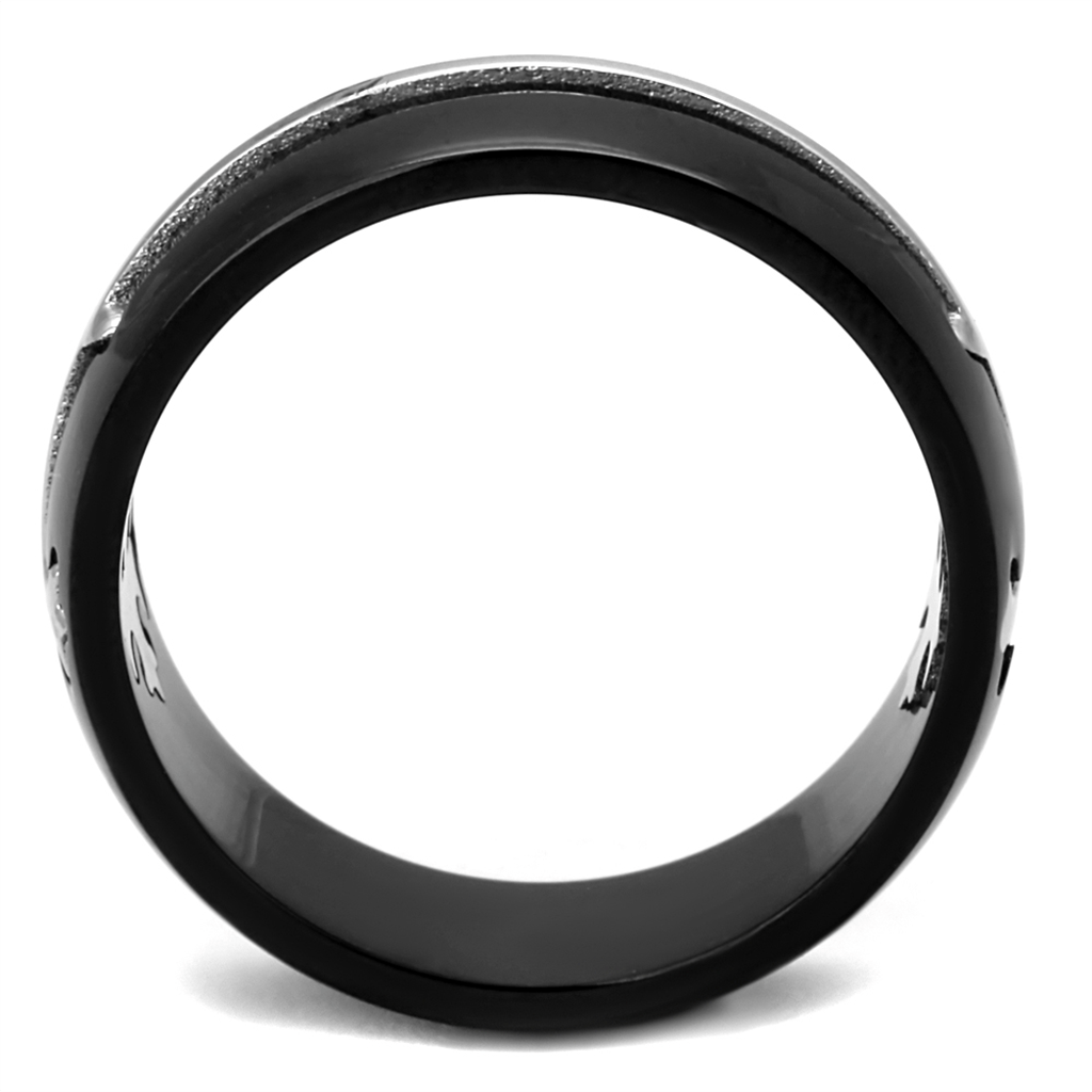 TK2392 - Two-Tone IP Black Stainless Steel Ring with No Stone