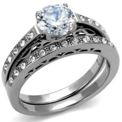 TK2477 - High polished (no plating) Stainless Steel Ring with AAA Grade CZ  in Clear