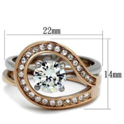 TK2479 - Two-Tone IP Rose Gold Stainless Steel Ring with AAA Grade CZ  in Clear