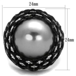 TK2483 - IP Black(Ion Plating) Stainless Steel Ring with Synthetic Pearl in Gray