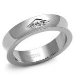 TK2562 - High polished (no plating) Stainless Steel Ring with Top Grade Crystal  in Clear