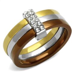 TK2600 - Three Tone IP?†IP Gold & IP Light coffee & High Polished) Stainless Steel Ring with Top Grade Crystal  in Clear