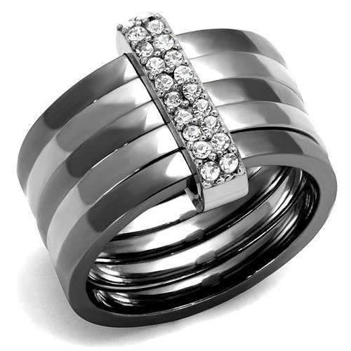 TK2602 - Two Tone IP Light Black (IP Gun) Stainless Steel Ring with Top Grade Crystal  in Clear