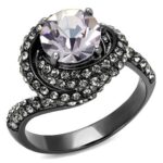 TK2604 - IP Light Black  (IP Gun) Stainless Steel Ring with Top Grade Crystal  in Light Amethyst