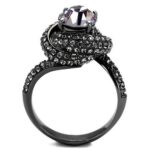 TK2604 - IP Light Black  (IP Gun) Stainless Steel Ring with Top Grade Crystal  in Light Amethyst