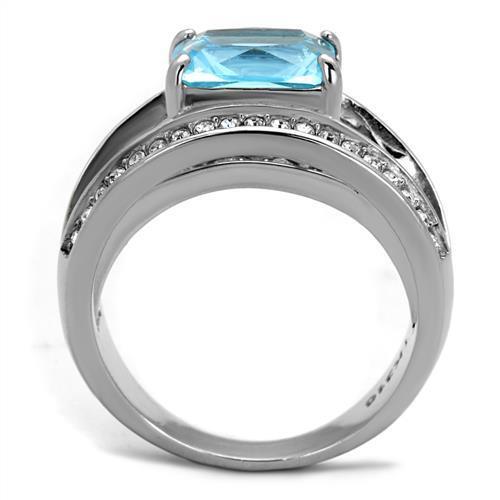 TK2608 - No Plating Stainless Steel Ring with Synthetic Synthetic Glass in Sea Blue