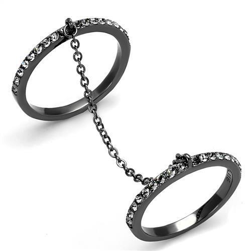 TK2614 - IP Light Black  (IP Gun) Stainless Steel Ring with Top Grade Crystal  in Jet