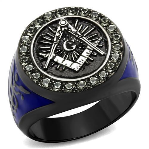 TK2637 - Two Tone IP Light Black (IP Gun) Stainless Steel Ring with Top Grade Crystal  in Black Diamond