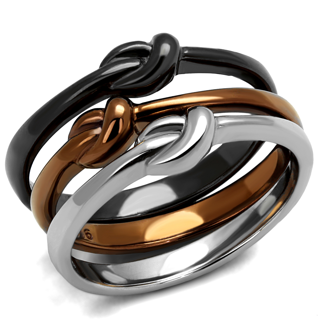 TK2648 - Three Tone IP?†IP Light Coffee & IP Light Black & High Polished) Stainless Steel Ring with No Stone