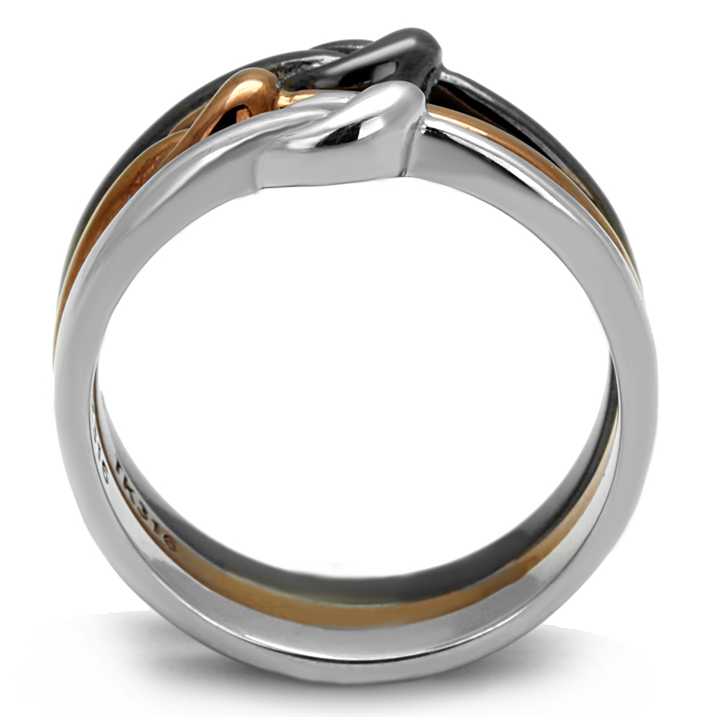 TK2648 - Three Tone IP?†IP Light Coffee & IP Light Black & High Polished) Stainless Steel Ring with No Stone