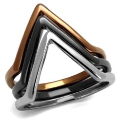 TK2649 - Three Tone IP?†IP Light Coffee & IP Light Black & High Polished) Stainless Steel Ring with No Stone