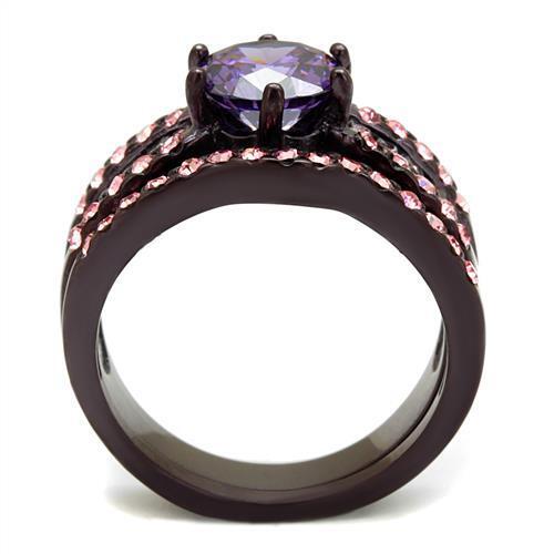 TK2652 - IP Dark Brown (IP coffee) Stainless Steel Ring with AAA Grade CZ  in Amethyst