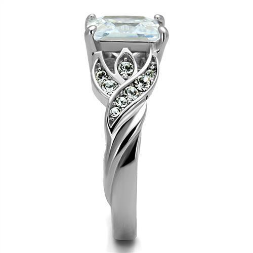 TK2657 - High polished (no plating) Stainless Steel Ring with AAA Grade CZ  in Clear