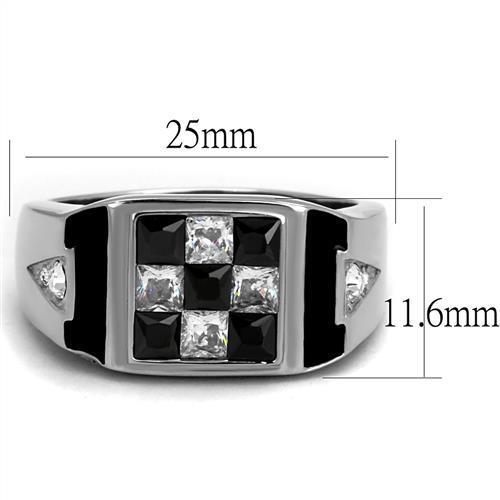 TK2663 - High polished (no plating) Stainless Steel Ring with AAA Grade CZ  in Jet