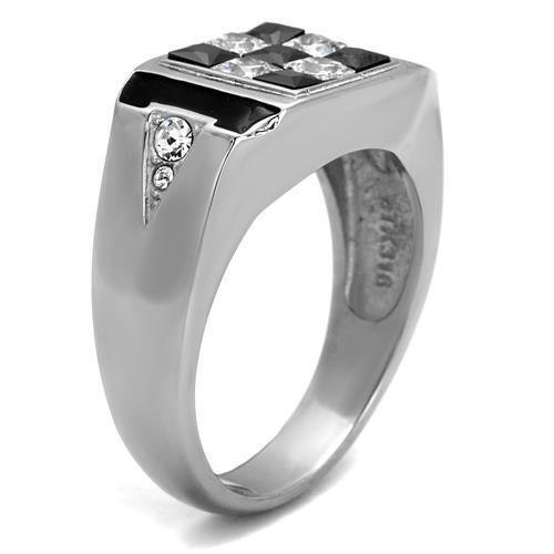 TK2663 - High polished (no plating) Stainless Steel Ring with AAA Grade CZ  in Jet