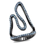 TK2695 - IP Light Black  (IP Gun) Stainless Steel Ring with Top Grade Crystal  in Aquamarine