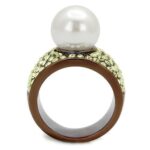 TK2715 - IP Coffee light Stainless Steel Ring with Synthetic Pearl in White