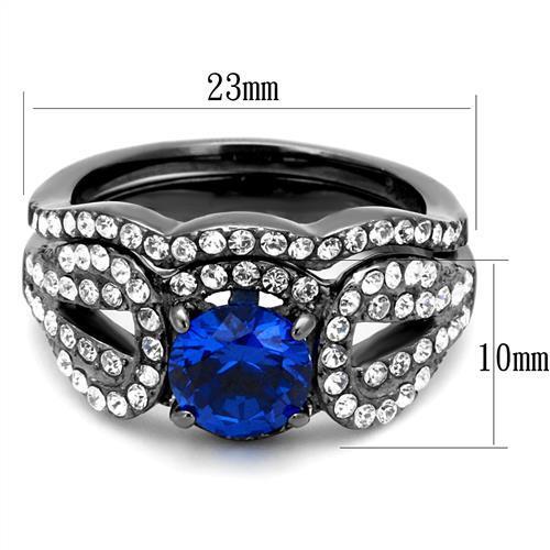 TK2740 - IP Light Black  (IP Gun) Stainless Steel Ring with Synthetic Spinel in London Blue