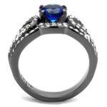 TK2740 - IP Light Black  (IP Gun) Stainless Steel Ring with Synthetic Spinel in London Blue