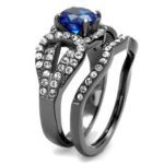 TK2740 - IP Light Black  (IP Gun) Stainless Steel Ring with Synthetic Spinel in London Blue