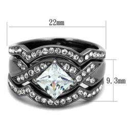 TK2741 - IP Light Black  (IP Gun) Stainless Steel Ring with AAA Grade CZ  in Clear