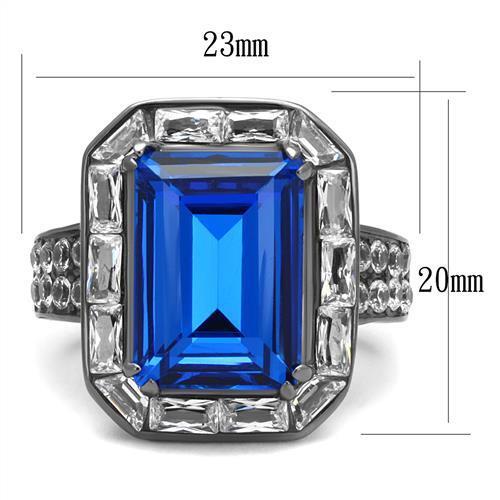 TK2758 - IP Light Black  (IP Gun) Stainless Steel Ring with Top Grade Crystal  in Capri Blue