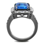 TK2758 - IP Light Black  (IP Gun) Stainless Steel Ring with Top Grade Crystal  in Capri Blue