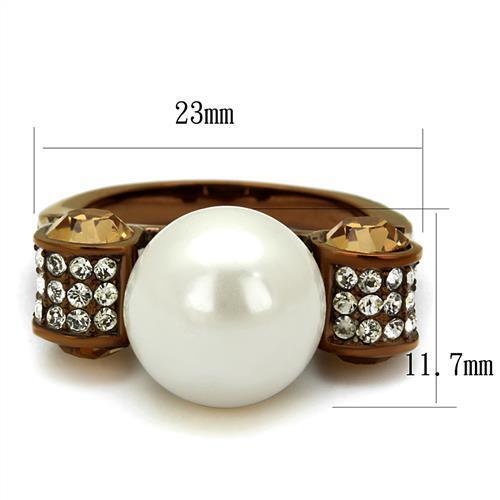 TK2774 - IP Coffee light Stainless Steel Ring with Synthetic Pearl in White