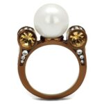 TK2774 - IP Coffee light Stainless Steel Ring with Synthetic Pearl in White