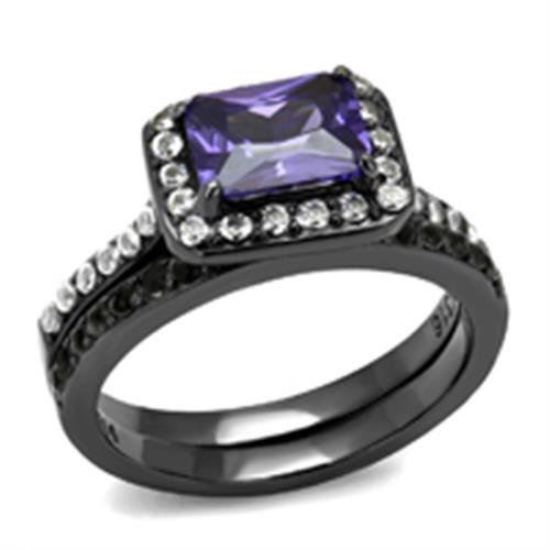 TK2778 - IP Light Black  (IP Gun) Stainless Steel Ring with AAA Grade CZ  in Tanzanite