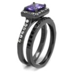 TK2778 - IP Light Black  (IP Gun) Stainless Steel Ring with AAA Grade CZ  in Tanzanite