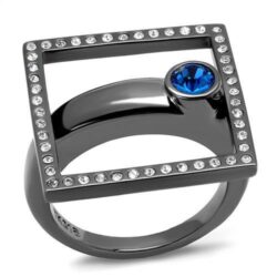 TK2808 - IP Light Black  (IP Gun) Stainless Steel Ring with Top Grade Crystal  in Capri Blue