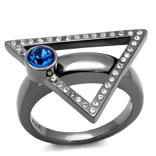 TK2810 - IP Light Black  (IP Gun) Stainless Steel Ring with Top Grade Crystal  in Capri Blue