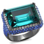 TK2811 - IP Light Black  (IP Gun) Stainless Steel Ring with Top Grade Crystal  in Blue Zircon