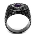 TK2813 - IP Light Black  (IP Gun) Stainless Steel Ring with Semi-Precious Amethyst Crystal in Amethyst