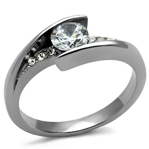 TK2833 - High polished (no plating) Stainless Steel Ring with AAA Grade CZ  in Clear