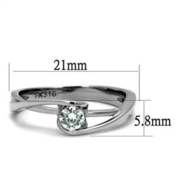 TK2835 - High polished (no plating) Stainless Steel Ring with AAA Grade CZ  in Clear