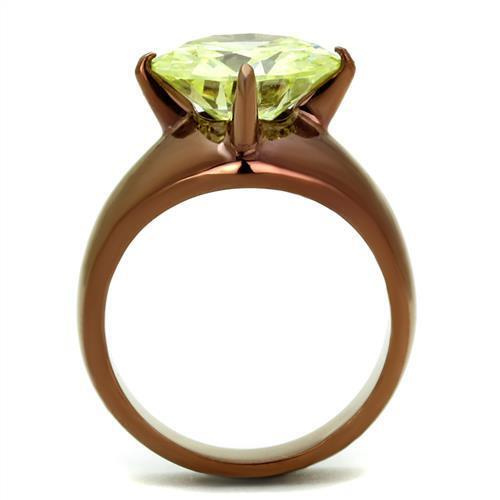 TK2839 - IP Coffee light Stainless Steel Ring with AAA Grade CZ  in Apple Green color